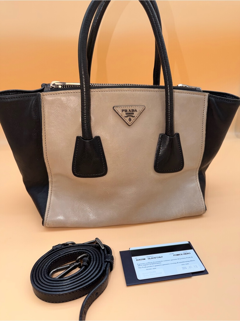 PRADA Twin pocket glacé calf gray and Black Leather Tote